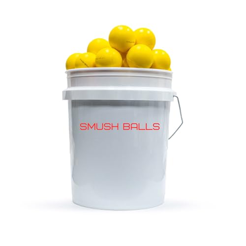 Smushballs Baseball & Softball Training Balls w/Bucket– Durable Foam Practice Balls for Hitting & Pitching - Multiple Colors and Sizes - color: Yellow, size: Bucket w/ 12 Yellow