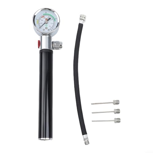 Portable Bike Pump, Aluminum Alloy Tire Inflator with Pressure Gauge, for American and Valves, Basketball Needle Included - size: Basketball model