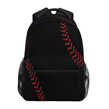 STAYTOP Black Baseball Laces Backpacks Travel School Bags for Boys Girls School Computer Backpacks Book Bag Travel Hiking Camping Daypack - color: Black Baseball