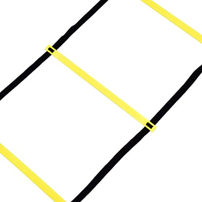 Agility Ladder 4m Football Training Ladder with 8 Adjustable Rungs for Speed Coordination Balance and Fitness Drills Yellow PP Nylon 400x41cm