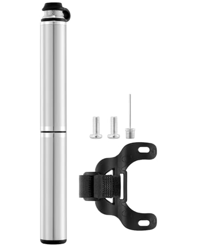 JULAI Mini Bike Pump with Gauge, Portable Hand Tire Pump - Bicycle Frame Inflator with Ball Needle - Fits Presta & Schrader Valves - Lightweight for Road Mountain & BMX Bikes - High Pressure 160 PSI