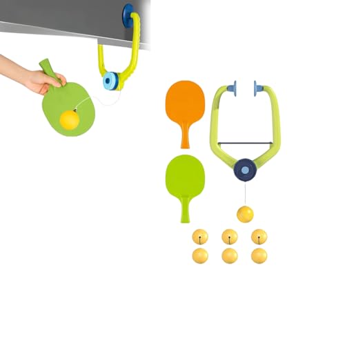 Door Plunking Game, Adjustable Hanging Ping Pong Trainer Set with Racket & Balls