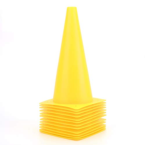 12 Inch Traffic Training Cones, Plastic Safety Parking Cones, Agility Field Marker Cones for Soccer Basketball Football Drills Training, Outdoor Sport Activity & Festive Events - 6 Colors - color: Yellow Set of 12