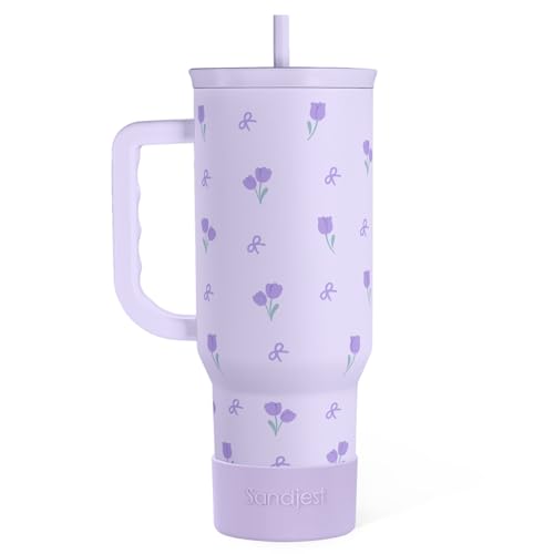 Floral 40oz Tumbler with Handle and Straw – Tulip Insulated Stainless Steel Travel Coffee Mug for Women Girls, Floral Gift Idea for Birthday Christmas Mothers Day - color: Floral 1