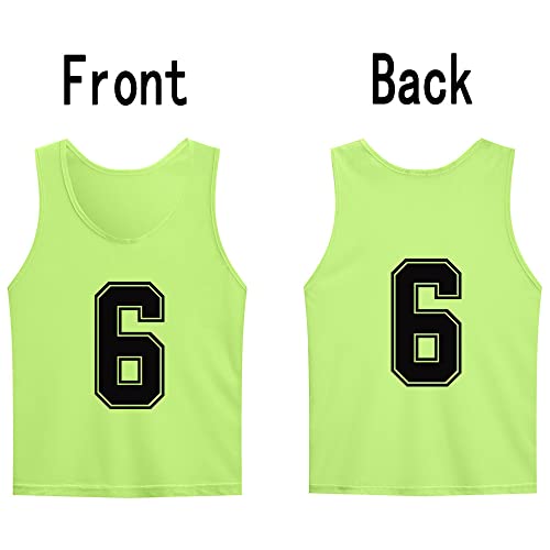 12 Pack（1-12） Numbered Pinnies/Soccer Training Bibs/Basketball Jerseys for Kids,Youth and Adults - color: 1-12 Neon Green, size: Small