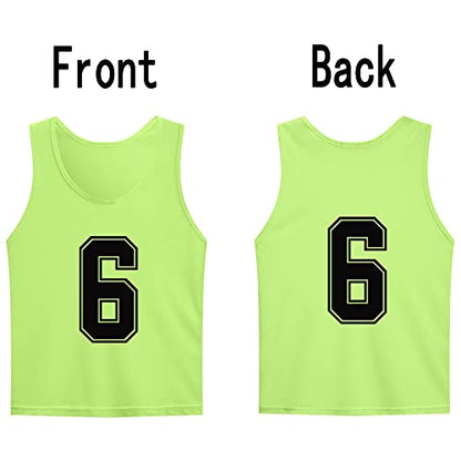 12 Pack（1-12） Numbered Pinnies/Soccer Training Bibs/Basketball Jerseys for Kids,Youth and Adults - color: 1-12 Neon Green, size: X-Large