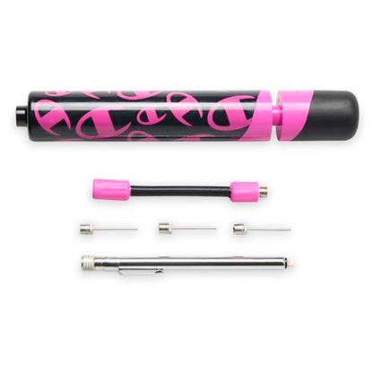 Champion Replacement Ball Pump with Metal Inflation Replacement Needles for Sports Balls with Compact Case, Compatible with Most Pumps for Basketball, Soccer, Football, Volleyball & Yoga Balls - color: Optic Pink/Black, style: Dual Action