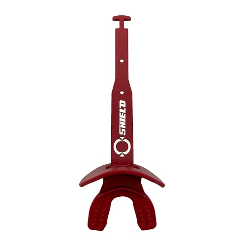 O Shield Striker Football Mouth Guard with Connected Strap, No Boil Brace Friendly Lip Guard for Tackle Football, Youth and Adult - color: Maroon