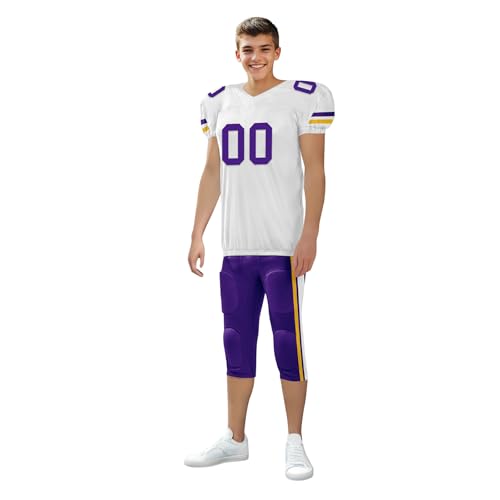 Youth Football Practice Jersey, Custom Blank Kids Practice Football Uniform Sportswear for Boys Training Games - color: Purple Gold White