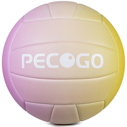Size 5 Volleyball - Durable PU Leather, Indoor/Outdoor. Soft Control, Great Airtightness for Training/Games. Ideal for All Ages - color: Pink+Yellow