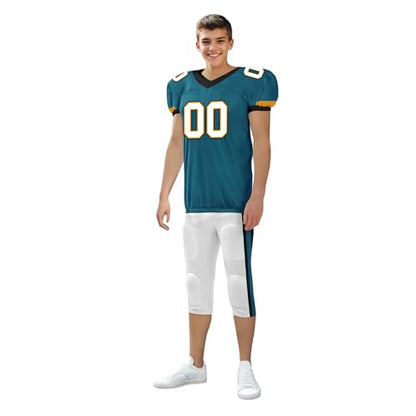 Youth Football Practice Jersey, Custom Blank Kids Practice Football Uniform Sportswear for Boys Training Games - color: Teal White Gold