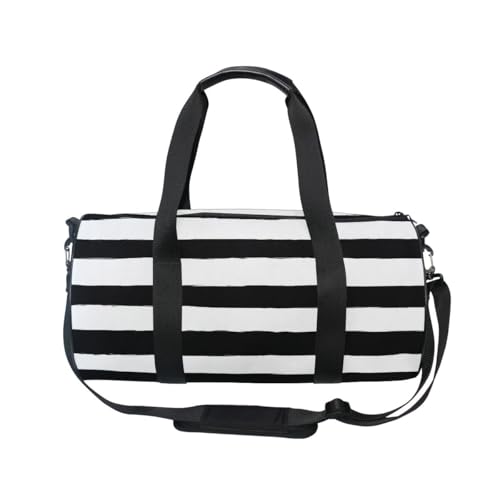 Sports Gym Travel Duffle Bag Black White Stripe Luggage for Men and Women - color: Black White Stripe
