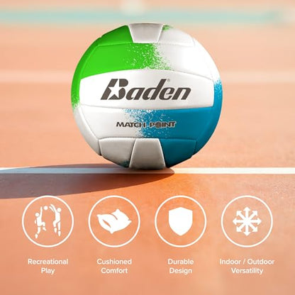 Baden | Match Point | Cushioned Synthetic Leather | Outdoor Recreation Backyard Volleyball + College Camp Ball | Official Size 5