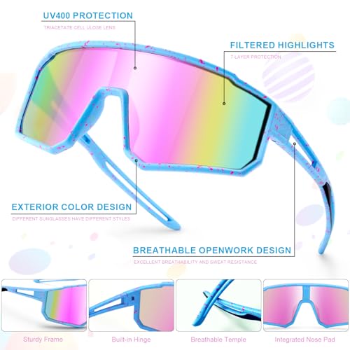 3PACK Kids Sunglasses for 6-14 Boys Girls, Youth Baseball and Cycling UV400 Protection Goggles - color: 3pcs-black Blue+white Blue+blue Pink-k01