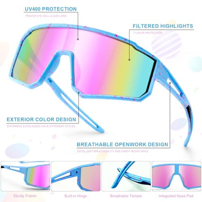 3PACK Kids Sunglasses for 6-14 Boys Girls, Youth Baseball and Cycling UV400 Protection Goggles - color: 3pcs-black Blue+black Green+red Yellow-k02