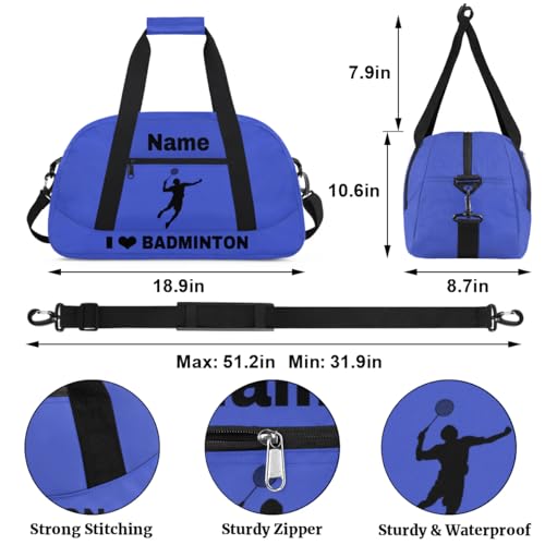 Custom Sport Duffel Bag Badminton Personalized Name Sports Bag Overnight Weekender Bag Waterproof Travel Sport Gym Bags, Blue - color: Blue, style: Badminton