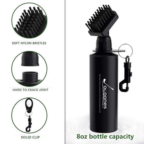 Golf Water Brush with 8oz Squeeze Bottle – Large Capacity Leak-Resistant Club Cleaner, Softer Nylon Bristles & Solid Clip for Bag, Water-Activated Brush &Portable Brush Easy to use.