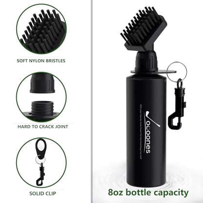 Golf Water Brush with 8oz Squeeze Bottle – Large Capacity Leak-Resistant Club Cleaner, Softer Nylon Bristles & Solid Clip for Bag, Water-Activated Brush &Portable Brush Easy to use.