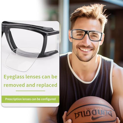 SooGree Sport Glasses for Men Women Basketball Football Sport Goggles Anti Fog Shock Collision Wearable Glasses - color: Black Frame Red Nose Pads