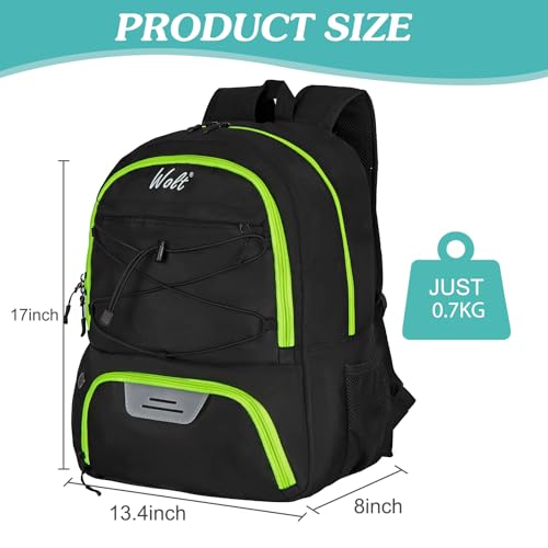 WOLT Soccer Backpack Soccer Bag with Ball Holder & Shoes Compartment, Sport Equipment Bags For Football, Basketball, Volleyball, Gym - color: LemonGreen
