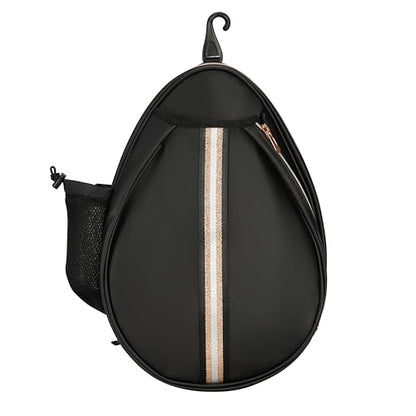 White PU One Shoulder Crossbody Tennis Backpack Girls Tennis Bag Tennis Racket Sling Bag for Women, with Water Bottle Holder - color: Black