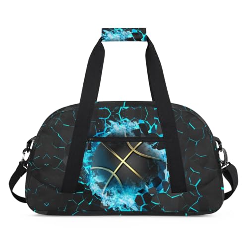 Blue Basketball Kids Duffel Bag for Boys, Sport Ball Sports Gym Bag Overnight Travel Weekender Bag Lightweight Carry On Sleepovers Bag for School Practice Gymnastics - color: Blue Basketball