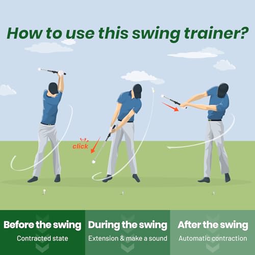 5-in-1 Retractable Golf Swing Trainer, Training Aid with Grip Trainer, Swing Mechanics for Beginners & Tempo Training for Advanced, Click Feedback, Arm Connection, Right/Left-Handed, Indoor/Outdoor - style: Left-Handed Golf Swing Trainer