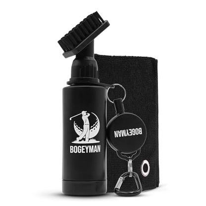 Bogeyman Golf Club Brush & Microfiber Towel Set - Retractable Clip - D-Ring Carabiner - Water Squeeze Bottle - Easy Cleaning