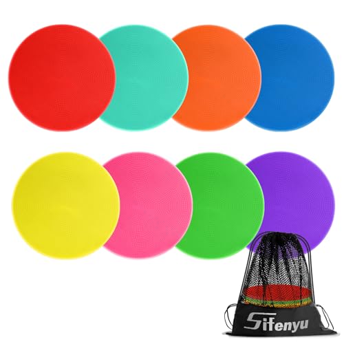 Poly Spot Markers Rubber Floor Dots 9 inch 8/16/24 Pcs Flat Cones Non-Slip Agility Markers Poly Spots for Gym Soccer Basketball Sports Speed Agility Training, Exercise Drills - style: 8pcs 9inch (8colors)