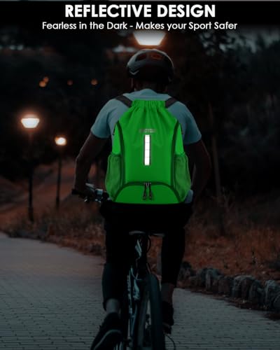 BROTOU Soccer Drawstring Backpack, Basketball Bag, Volleyball Football Bags with Ball and Shoe Compartment - color: Green