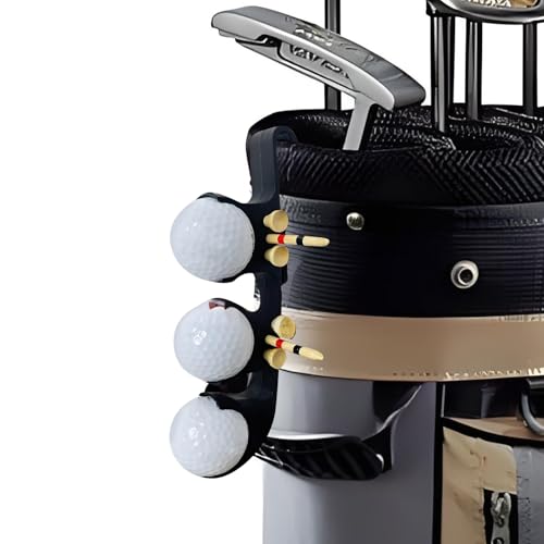 2 in 1 Golf Ball Tee Holder Quick Release Collector with Hook, Golf Accessories Portable Versatile Men Women for Club Bag Black (Holds 3 Balls / 6 Tees)