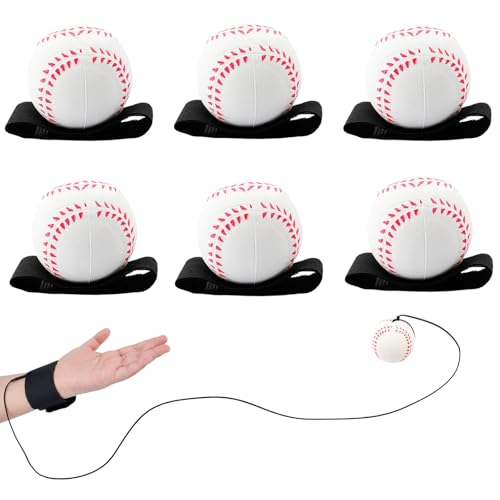 SAYAYA 6/12/24 PCS Wrist Return Ball on a String 2.36 Rebound Return Sport Balls with Elastic Strap Baseball Soccer Tennis Practice Party Favors, Wrist Exercise and Fun Play for Kids & Adults - size: 6 Pcs, style: Baseball
