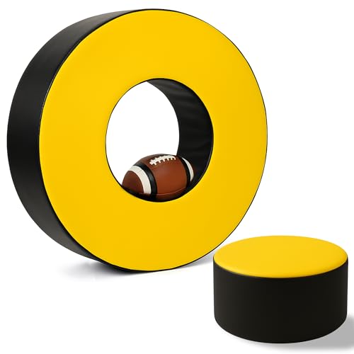 Tackle Wheel and Round Cushion Pad – Durable PU Leather Tackle Dummy with High-Density Foam & Side Strap for Football Youth, Adult Training, Agility & Contact Practice