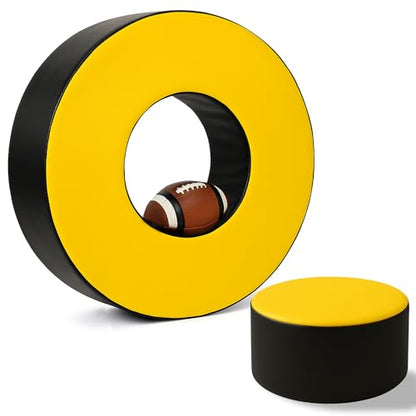 Tackle Wheel and Round Cushion Pad – Durable PU Leather Tackle Dummy with High-Density Foam & Side Strap for Football Youth, Adult Training, Agility & Contact Practice