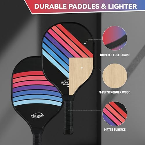 Pickleball Paddles Set of 4,USAPA Approved,4 Indoor&Outdoor Pickleball Balls, Carrying Bag, 4 Cooling Towels,4 Pack Paddles,Pickleball Paddles Pack Gifts for Beginner&Pro - color: Black Rainbow
