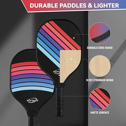 Pickleball Paddles Set of 4,USAPA Approved,4 Indoor&Outdoor Pickleball Balls, Carrying Bag, 4 Cooling Towels,4 Pack Paddles,Pickleball Paddles Pack Gifts for Beginner&Pro - color: Black Rainbow