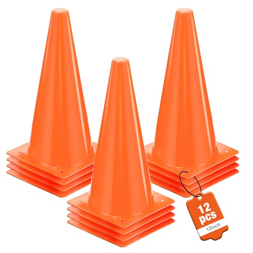 12 Inch Durable Cones,12pcs Versatile Plastic Traffic Cones and Soccer Cones for Sports Training,Agility Drills,Parking Safety,Basketball Training,Football Training. - color: orange
