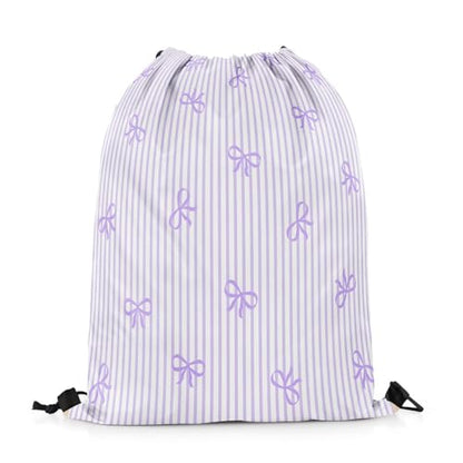 Castle Fairy Bow Drawstring Gym Bag,Purple Bowknot Stripes Foldable Waterproof Drawstring Backpack,Sweet Princess Style Draw String Back Bags for Shopping,Swimming,Beach - color: Purple