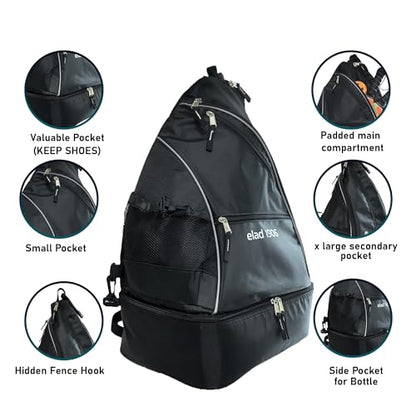 Pickleball Sling Bag with Shoe Compartment for Men & Women – Large Paddle Backpack with Fence Hook & Water Bottle Holder – Fits 2 Pickleball Paddles or Tennis Rackets