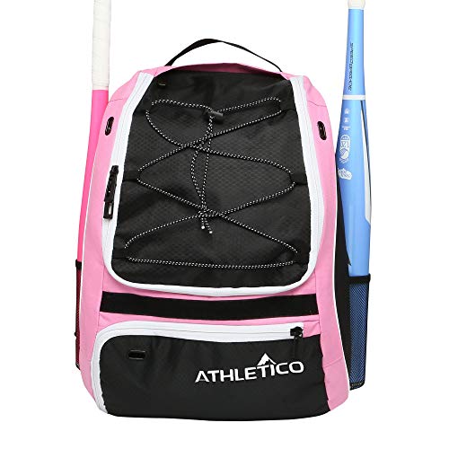 Athletico Softball Bat Bag - Backpack for Softball, Baseball, & T-Ball Equipment & Gear for Kids, Youth, and Adults | Holds Bat, Helmet, Glove, & Shoes | Separate Shoe Compartment, & Fence Hook