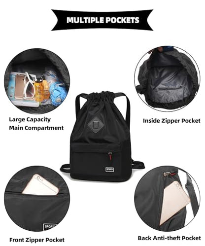 Peicees Waterproof Drawstring Sport Bag Lightweight Sackpack Backpack for Men and Women | Waterproof