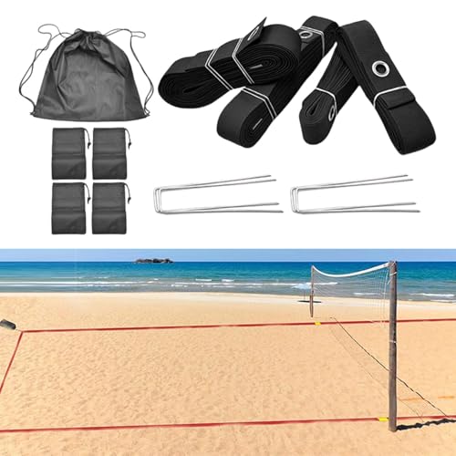 Beach Volleyball Lines for Sand Marking Lines Set (8M 16M Length) for Beach Party, Black