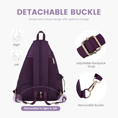 Women's Pickleball Backpack - Quilted Crossbody Sling Bag for Tennis & Pickleball Paddle - color: Purple, size: Large