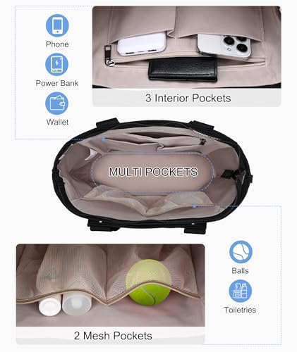Tennis Bags for Women, Large Pickleball Tote Bag Men 2 Rackets Lightweight Crossbody Shoulder Bag for Gym Sport - color: Black