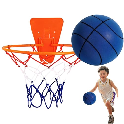 Silent Basketball Hoop and Ball, 18cm Wall Mounted Basketball Hoop Indoor, Noiseless Foam Elastic Sponge Ball WithHoop, SilentBall Professional Indoor BasketballFrame - color: Blue