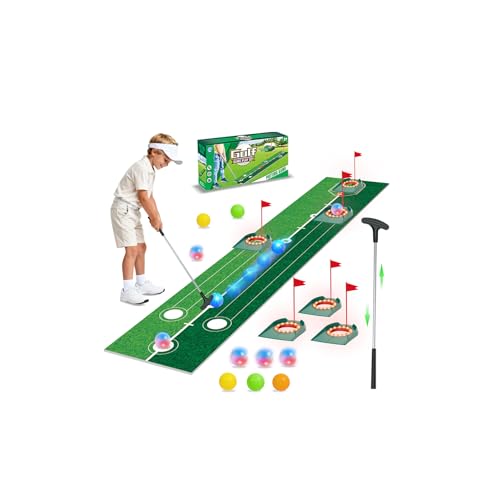 VATOS Golf Putting Set for Kids - Light up Golf Game Toys with Putting Mat, Putter, 3 Holes & 6 Balls (3 Glow), Indoor Outdoor Yard Golfs Game Sports Toys, Birthday Gifts for Boys Girls Kids 3-8