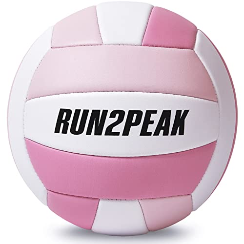 RUN2PEAK Soft Touch Volleyball Ball Gifts for Teen Girls Kids Youth Team Beginners Durable Volleyballs for Outdoor Indoor Beach Pool Water Play Official Size 5 Training Practice Volley Ball - color: Pink/White
