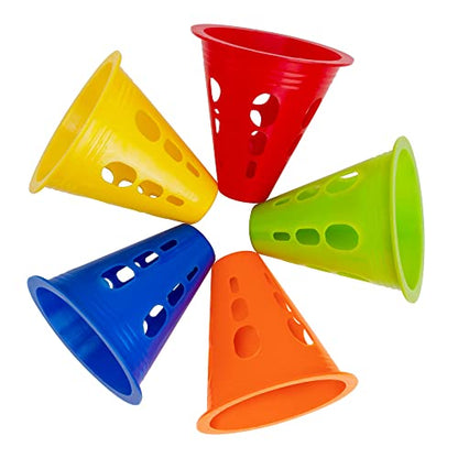 Famgee 3 Inch Plastic Windproof Slalom Cones Inline Roller Skating Cones Pile Cup Roadblocks Traffic Road Cones Set with Holes for Skate Practice Sport Training - color: 5 Colors 20 Pcs Style 2