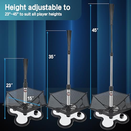 Heavy Duty Baseball and Softball Portable Baseball Tee.10lb Heavy Weight Base. Professional Hitting Tee for Baseball/Softball. Easy Height Adjustment (23"-45") - color: 3 Position with Net