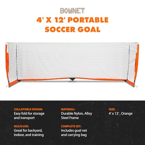 Bownet Portable Folding Soccer Goal – Pop Up Backyard & Training Soccer Net for Indoor or Outdoor – Easy Setup with Carry Bag - size: 4 x 12 Feet